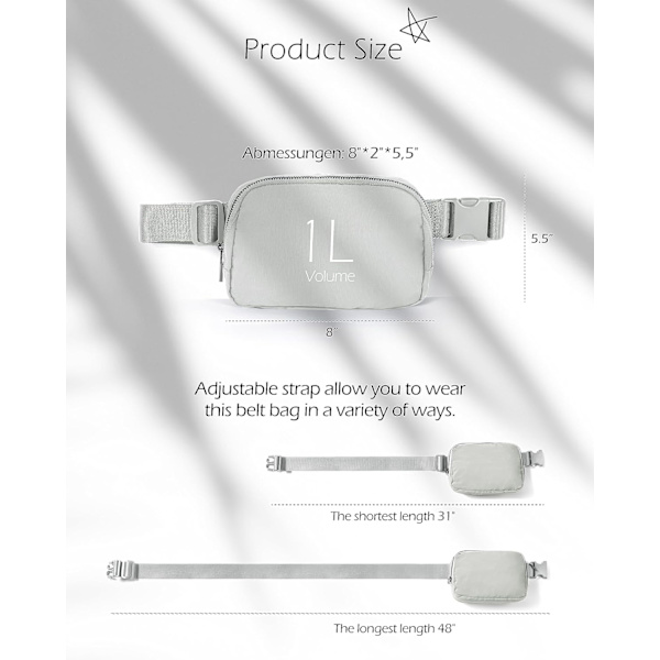 Unisex Mini Vyölaukku Säädettävällä Hihnallla Pieni Fanny Pack Treeniin Juoksuun Matkustamiseen Vaellukseen, Vaaleanharmaa