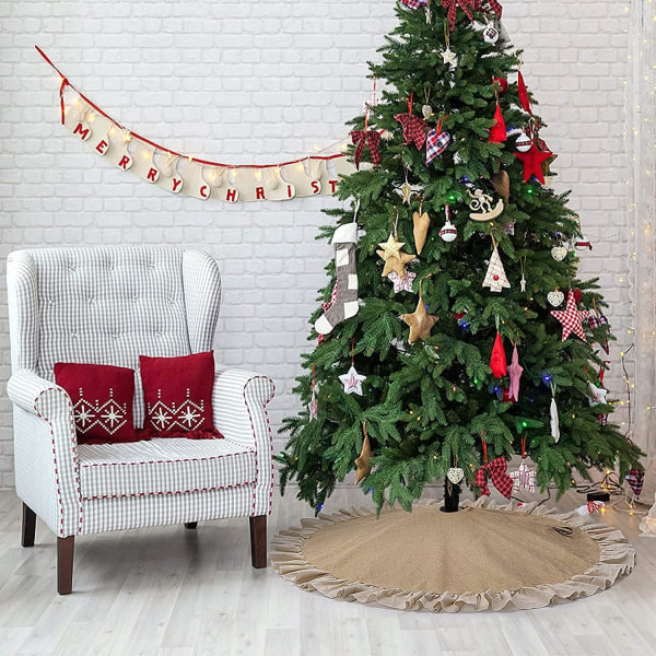Jul säckväv träd kjol med volang kant, 48 tum linne Rustik höst julgran  dekorationer Träd prydnader för bondgård Holiday Party dekoration df22 |  Fyndiq