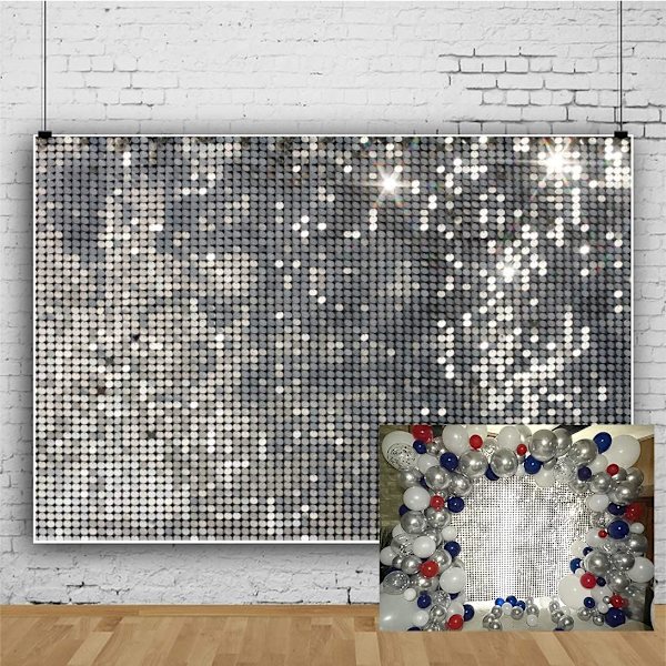 7x5ft Disco-juhlan tausta Sliver-paljetit Tausta Glitter-halot Häät Syntymäpäiväjuhlan banneri 70-luvun teemajuhlan tausta Disco-koristeet Tausta