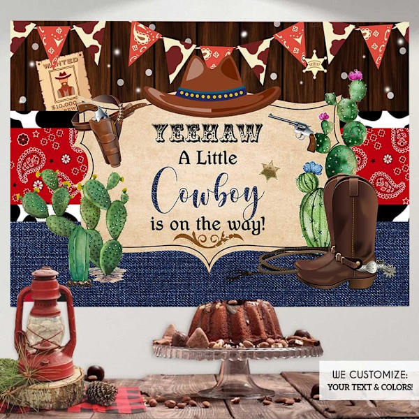7x5ft Cowboy Baby Shower Bakgrund Rustik Trä Bandana Vilda Western Baby Shower Fest Banner Dekorationer Bakgrund
