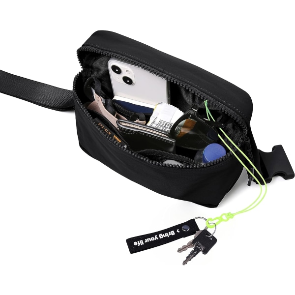 2L Bältesväska för kvinnor och män, Crossbody Fanny Packs med justerbar rem midjeväska för träning vandring löpning resor, Svart