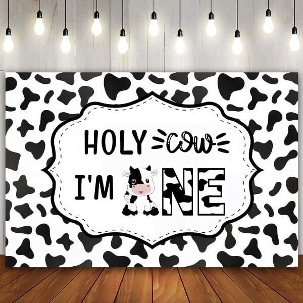 5x3Ft Holy Cow I'm One Fødselsdagspynt til pige eller dreng Første fødselsdagsfest tilbehør Bagtæppe Baby Shower Party Banner Polyester stof