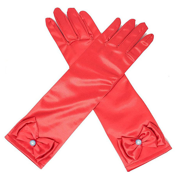 Lilla flickors prinsesshandskar (enfärgad lång armbågslängd) för födelsedag, bröllop, semester, kostymfest, röd