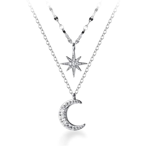 925 Sterling Silver Layered Necklace Chain Star Moon Choker Halsband för kvinnor Tonårsflickor Layering Chain Choker