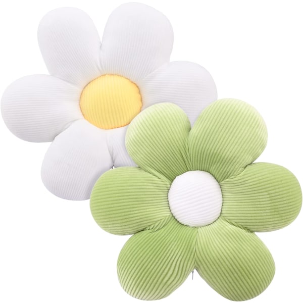 2 Seat Cushions for Flower Floor Pillow,Flower Shaped Chair Cushions,40cm Cute Flower Plush Cushion Tatami Seating Pillow for Sofa Chair (Green+White)