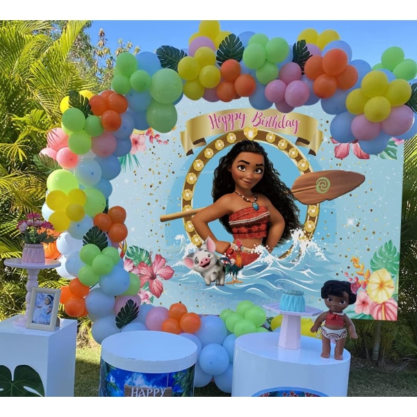 Sommarstrand Baby Moana Tema Bakgrunder Rosa Blommor Blått Vatten Flickor 1:a Födelsedagsfest Bakgrund Baby Shower Moana(8x6ft)