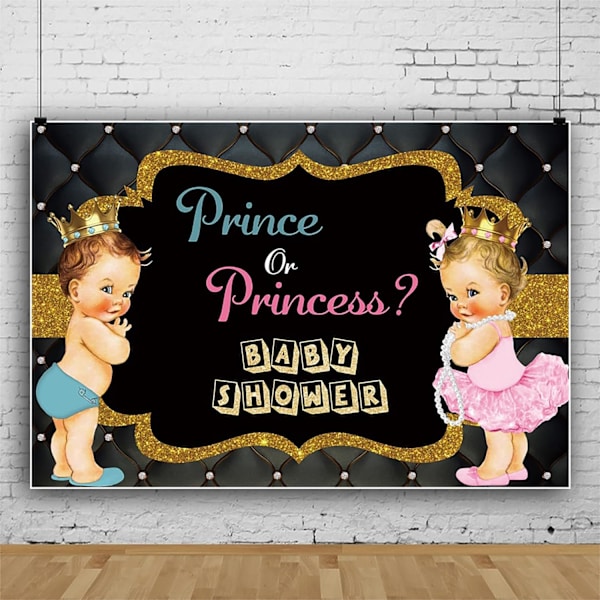 7x5ft Baby Shower Bakgrund Kunglig Svart Diamanter Fotografi Bakgrund Unisex Kön Avslöja Fest Dekor Graviditet Tillkännagivande Banner