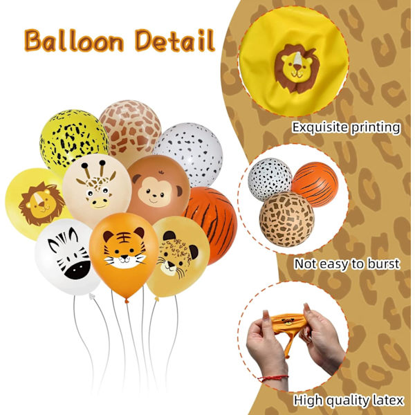Jungle Safari Dyreprint Balloner, 12\" Leopard Tiger Giraf Zebra Løve Abe Latex Print Balloner, Zoo Tema Balloner  Fest Dekorationer Tilbehør