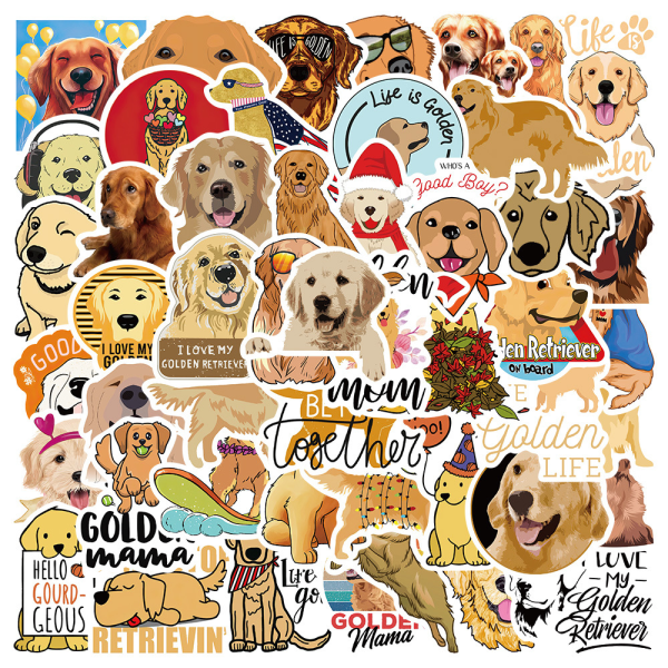 50 st Golden Retriever Stickers, Vattentät Vinyl Hund Dekaler för Vattenflaska Laptop Barn Pojkar