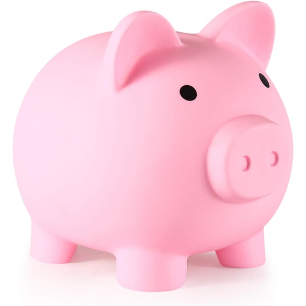 Säästöpossu, rikkoutumaton muovinen rahapankki, kolikkopankki tytöille ja pojille, keskikokoiset säästöpossut, käytännölliset lahjat (vaaleanpunainen)