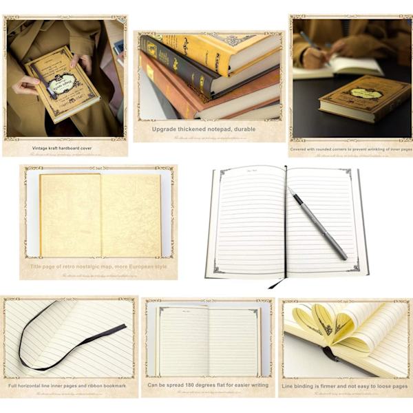 Retro Tykkere Enkle Magiske Stave Pure Notebook Journal Traveler Notepad (Gul, A5)