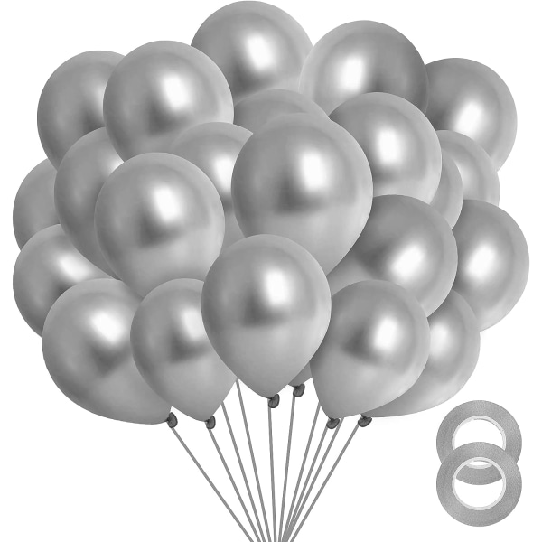 Metalliset hopeiset ilmapallot 12 tuumaa, 100 pakkaus kromihopealateksiilmapalloja syntymäpäivän baby shower diskon joulujuhlakoristeisiin