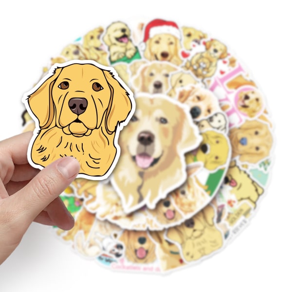 Golden Retriever-klistermærker | 50 stk. | Søde hundevynil-klistermærker, der er vandtætte til bærbare computere, telefoner, bagage, kolber, vandflasker, cykler, biler, tablets, klistermærkepakke