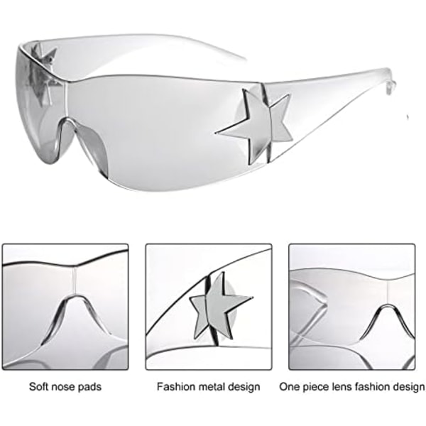 Y2K Solbriller for Kvinner Menn, Trendy Shield Wrap Around Solbriller Overdimensjonerte mote Solbriller uten ramme