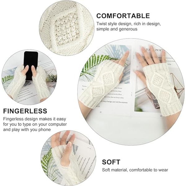 2 Pairs Half Finger Gloves Mittens Women's Gloves Winter Knitted Warm Simple Elegant,A