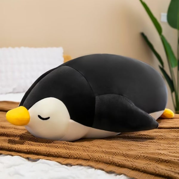 Sovande pingvin plyschkudde, mjuk pingvin plyschdjur pingvin plysch gosedjur söt Kawaii pingvin plysch kramkudde, svart, 13,7 tum