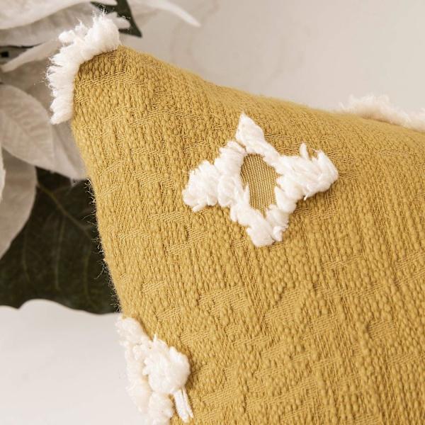 Set med 2 dekorative pynteputer-trekk Rhombic Jacquard putetrekk Myk rektangulær putetrekk 12x20 tommer, Gul
