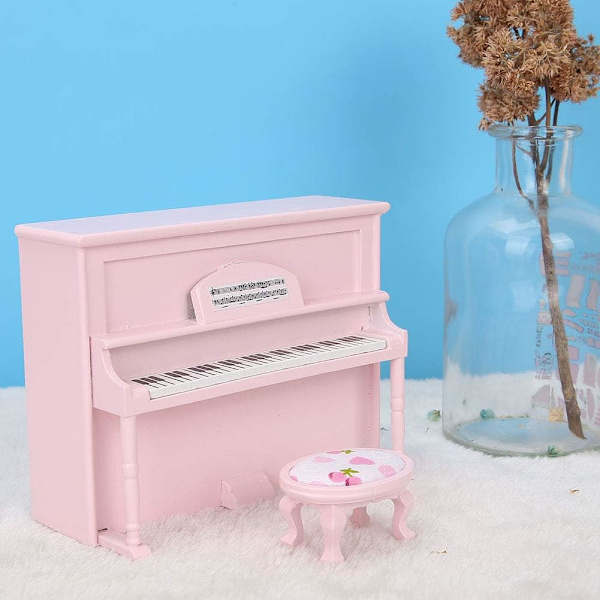 1:12 Mini-pysty piano, nukkekodin puinen piano jakkaralla Elävä mini-talomallin lisävarusteet Urheilutarvikkeet Nuken lisävarusteet (Pink£)