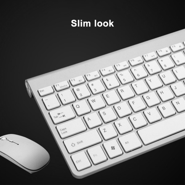 Tastatur- og musesett, 2,4G trådløst tynt tastatur med trådløs mus Combo-sølvsett med tastatur og mus