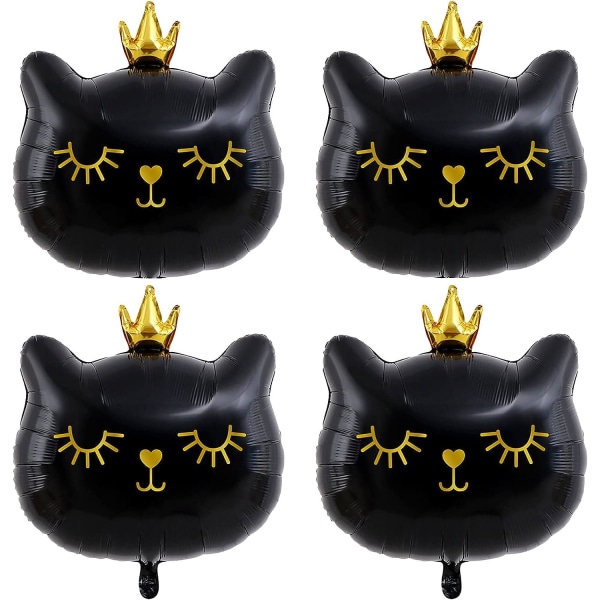 22 tuuman mustan kissan ilmapallot folioheliumia ihastuttavat kruunun kissan muotoiset eläinilmapallot kissanpentuille Pet Cat -teemajuhlatarvikkeita (4 kpl:n pakkaus)