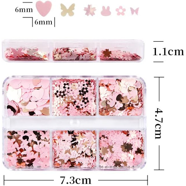 3D Hjärtnagelkonst Glitter Rosa Fjäril Stjärndesign Nagelpaljetter Sparkle Flakes Naglar Dekoration Konfetti Holografisk Manikyrspets Tillbehör