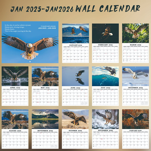 2025 Engelsk veggkalender A3 størrelse Husky hund amerikansk ørn månedlig kalender med tema