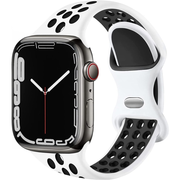 Kompatibel med Apple Watch Band Herre Kvinder, åndbar Silikone Sport Erstatningsarmbåndsrem til størrelse: 42/44/45/49 mm/Hvid & Sort