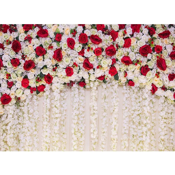 Romantisk bröllopsfotografering med rosor som tema - blommig bakgrund för fotostudio - bröllopsfestdekorationer (7x5FT/2.1x1.5m)