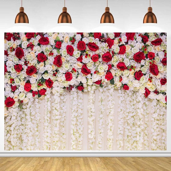 Romantisk bröllopsfotografering med rosor som tema - blommig bakgrund för fotostudio - bröllopsfestdekorationer (7x5FT/2.1x1.5m)