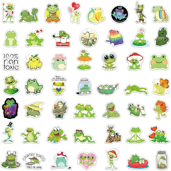 Söta groda klistermärken, 100 st vinyl estetiska Kawaii Frog barn klistermärken för laptop Vattenflaska Scrapbooking