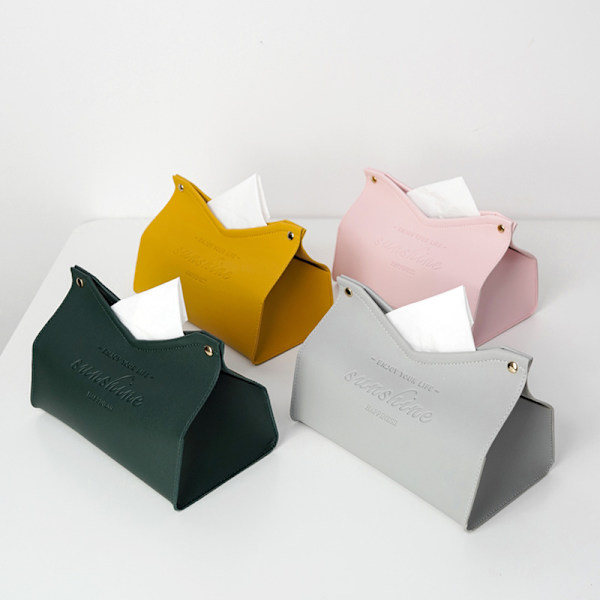 Servettlådeöverdrag, PU-läder servettlådehållare, Kleenex lådarrangör för badrum, kök och kontorsrumsdekor (senapsgul)