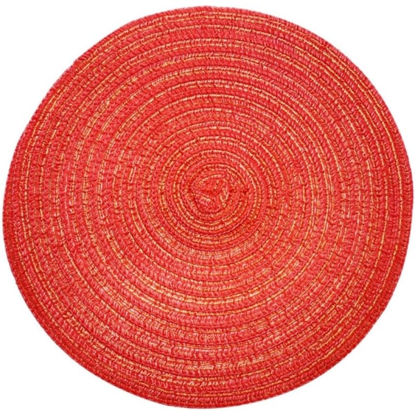 Set med 6 runda bordstabletter och underlägg vävda, tvättbara för köksbord i matsalen (S - 11 cm, röd)