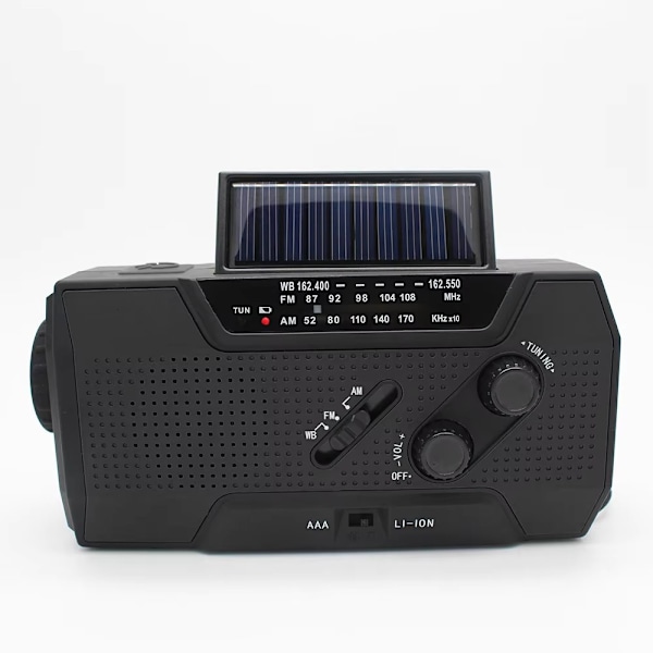 Nödväder Solcellsvev AM/FM NOAA Radio med Bärbar 2000mAh Powerbank för Nöd- och Utomhusöverlevnad black