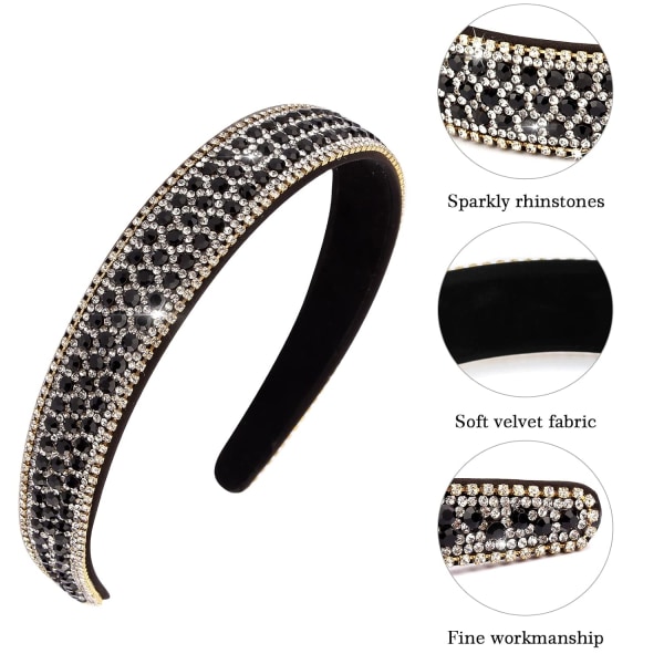 Rhinestone Headband Women Fashion Crystal Bling Diamond Headband Glitter Headband Hair Accessories Christmas Gifts For Women Ladies (Silver & Black)