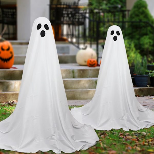 2-pack Halloween-dekorationer utomhus, läskiga spök-Halloween-dekorationer med ljusslingor batteridrivna, spökdekorationer för veranda och trädgård