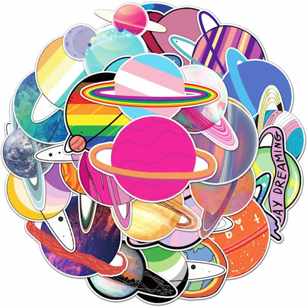 Galaxy Planet Stickers för vattenflaskor, bärbara datorer, estetiska vinylplanet klistermärken i färgglada färger, för dekoration av muggar, gitarrer, journaler, bagage (50 st)