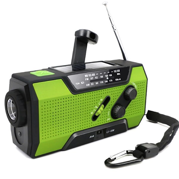 Nödväder Solcellsvev AM/FM NOAA Radio med Bärbar 2000mAh Powerbank för Nöd- och Utomhusöverlevnad green