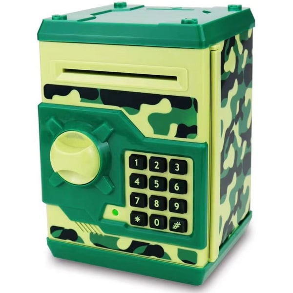 Spargris Elektronisk minibankomat för barn Baby , Auto Scroll Papperspengar Säkra Myntbanker Sparlåda Lösenordskodlås (kamouflagegrön)