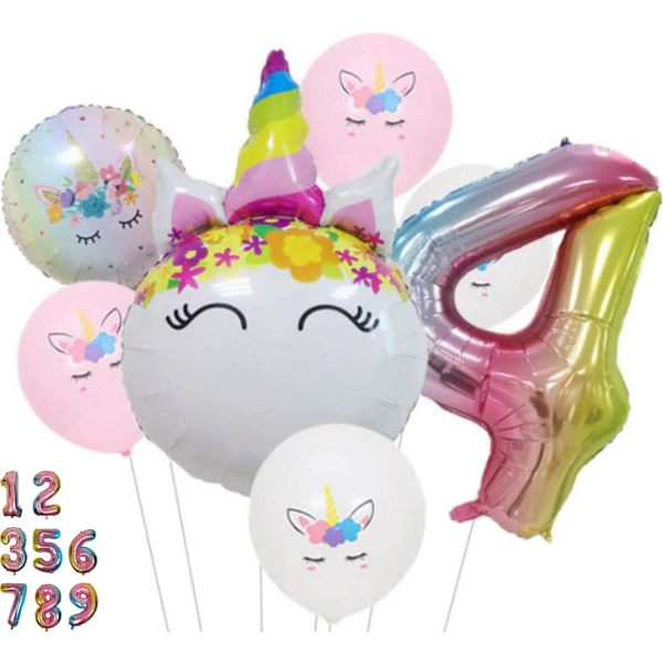 Enhjørning bursdagspynt - Nummer 5 ballong rosa gradient, enhjørning ballonger, enhjørning festdekorasjoner, enhjørning festutstyr 5. bursdagsfest