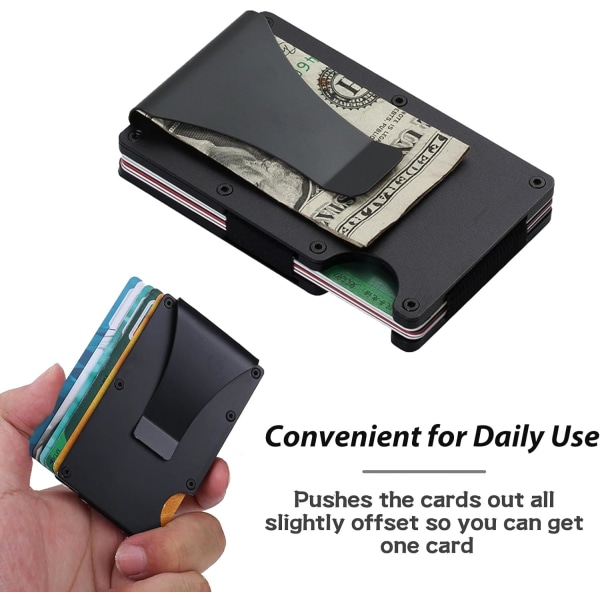 Slank tegnebog Rfid-blokering, tynd metalpung med pengeklemme og kreditkortholder, lommebog minimalistisk, let aftagelige penge og kort