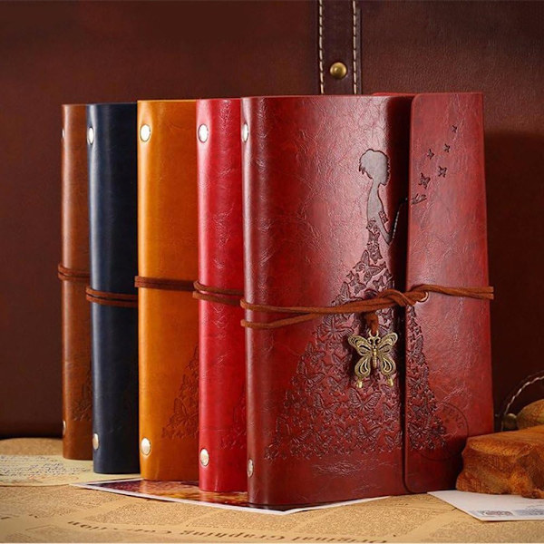 Læderjournal, MaleDen Vintage Spiralbundet notesbog genopfyldelig mejeri skitsebog rejsejournal til at skrive i med blanke sider (A6, rødbrun)