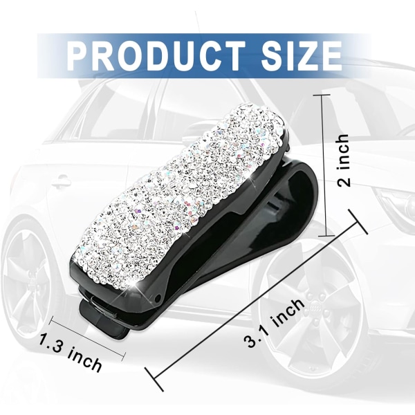 2 PCS Glasses Holders for Car Sun Visor, Bling Crystal Rhinestones Eyeglasses Clip Hanger Mount with Ticket Card Clip for Women Girls(Silver)