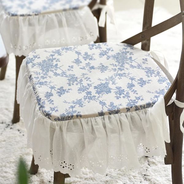 Shabby Chic stolskydd, matstolskudde med volang, inomhus stolsdynor med halkfri botten, bekväm kuddfyllning med linnefäste