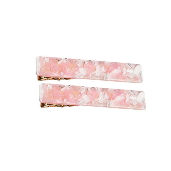 2 st rektangulära hårklämmor för kvinnor flickor marmor mönster hårnålar näbbhår accessoarer körsbärsrosa
