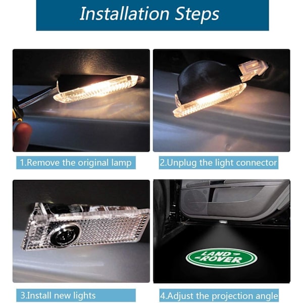 4 kpl auton oven LED-logovalot Land Roverille, 3D langaton tervetulotoivotusprojektori Ghost Shadow -valo