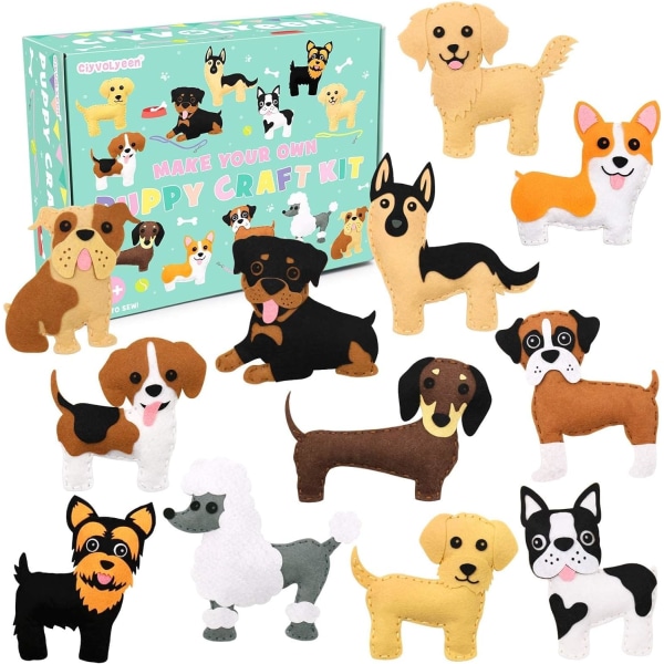 Puppy Craft Kit - Lasten DIY-askartelu- ja ompelusetit Koiran pehmolelu Huopa Plushie Tytöille ja pojille Koulutusaloittelijoiden ompelusetit Ompelusetit