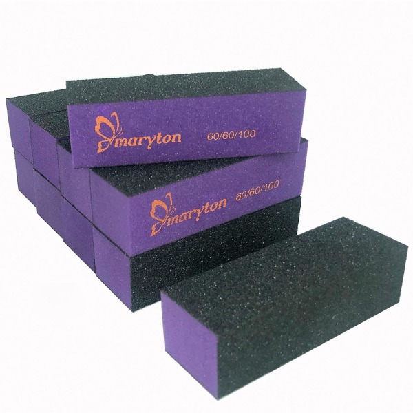 Maryton neglebuffer slipeblokk polerer poleringsfil 60/100 korn for akryl neglekunstsett manikyrverktøy 10 STK (svart lilla)