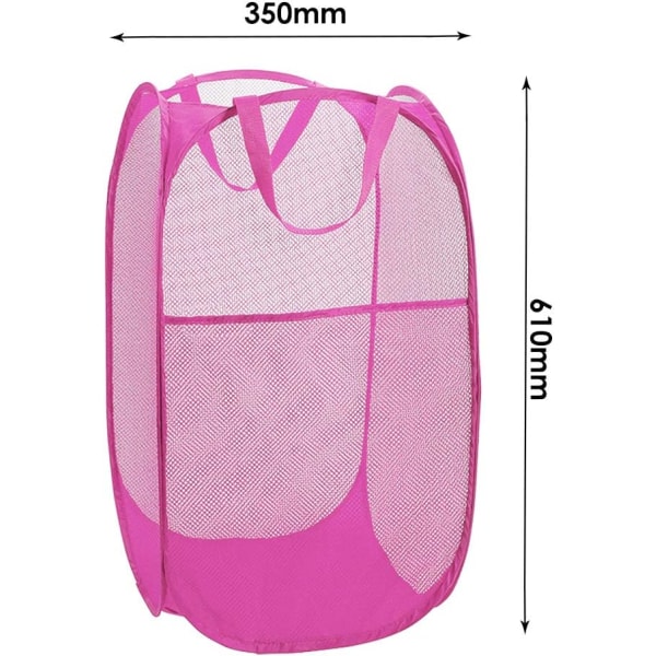 Pyykkipussi [2 kpl] Kokoontaittuva pop-up mesh pyykkikori Pesulapussi Kokoontaitettava pyykkipuku kahvalla, ruusunpunainen