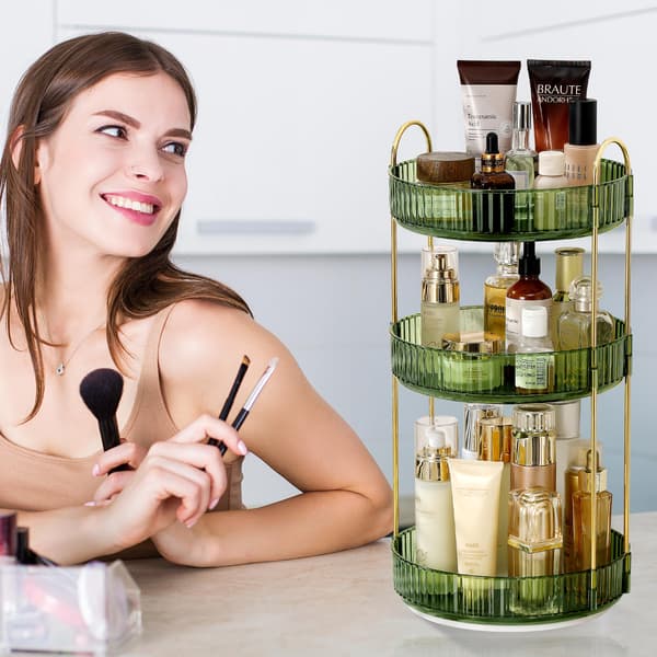 Makeup Organizer - 2 or 3 Drawers Makeup Storage 360° Rotating Makeup Stand Organizer Makeup Tools Green 3 våningar