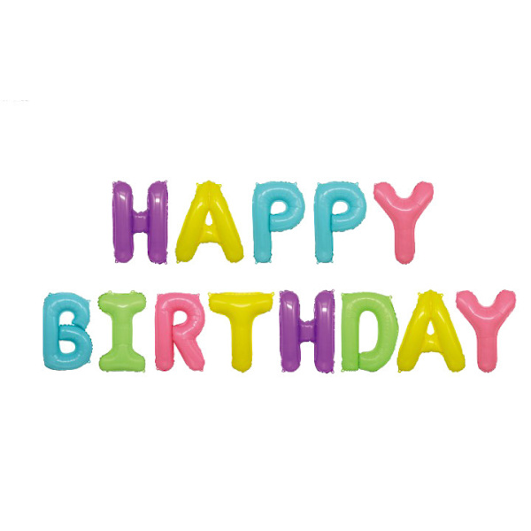 Färgglada Macaron Rainbow Happy Birthday Ballonger Banner med band sugrör, 16 tum Mylar Folie Bokstäver Födelsedag